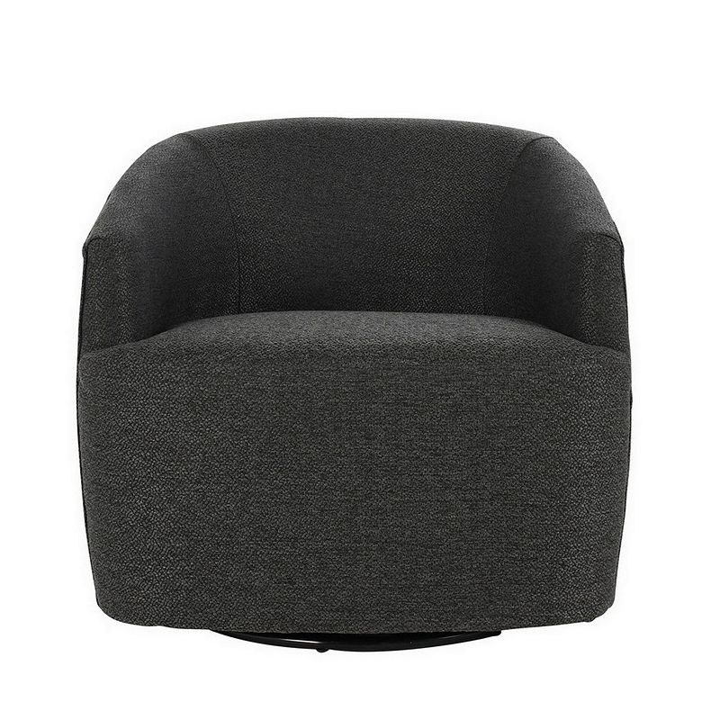 29 Inch Classic Swivel Chair， Curved Back， Sloped Arms， Gray Upholstery