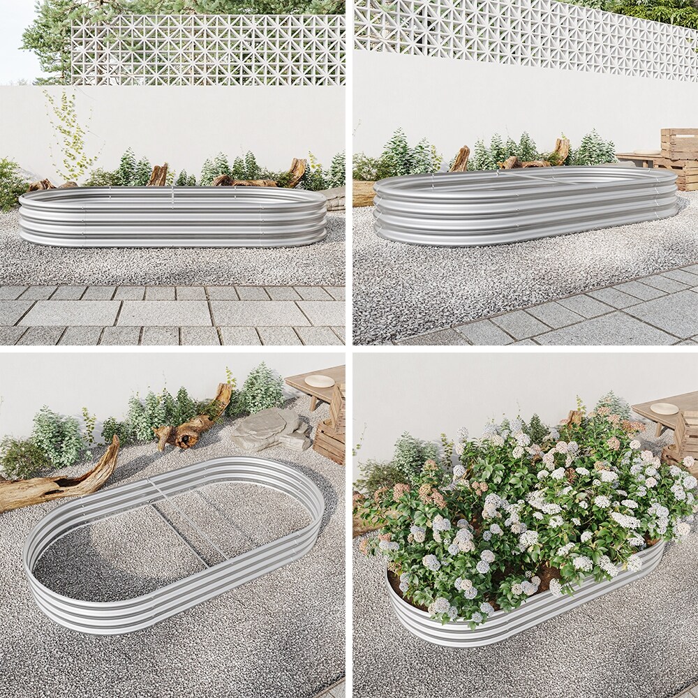 Outdoor Oval Galvanized Metal Raised Garden Bed Kit   7.4 x 3.7 x 1 ft