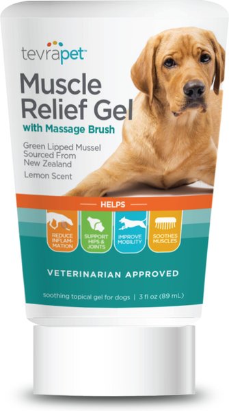 TevraPet Muscle Relief Gel with Massage Brush for Dogs， 3-oz. tube