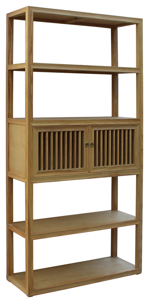 Light Natural Raw Wood Shutter Doors Bookcase Divider Cabinet Hcs4593   Asian   Bookcases   by Golden Lotus Antiques  Houzz