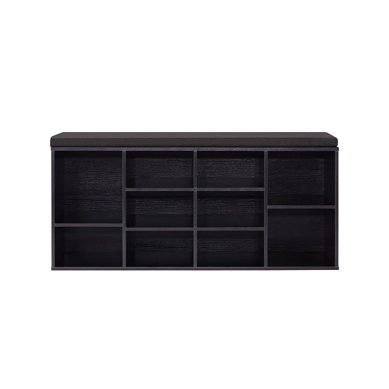 Cubbie Shoe Cabinet Storage Bench with Cushion， Adjustable Shelves