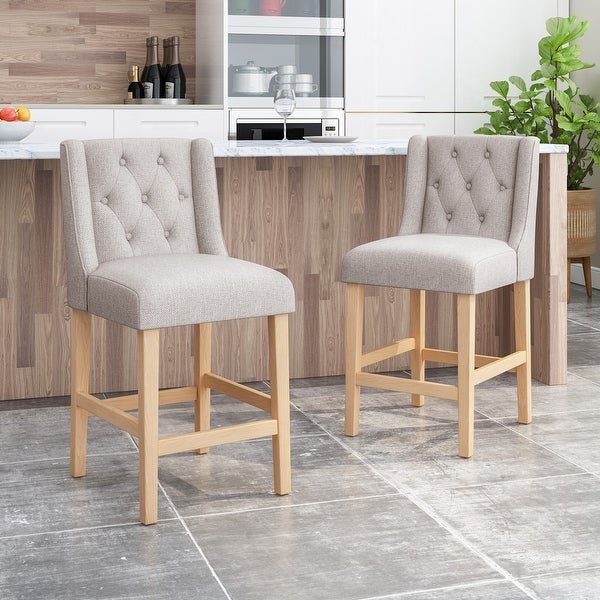 Landria Button-tufted Wingback Counter Stools (Set of 2) by Christopher Knight Home