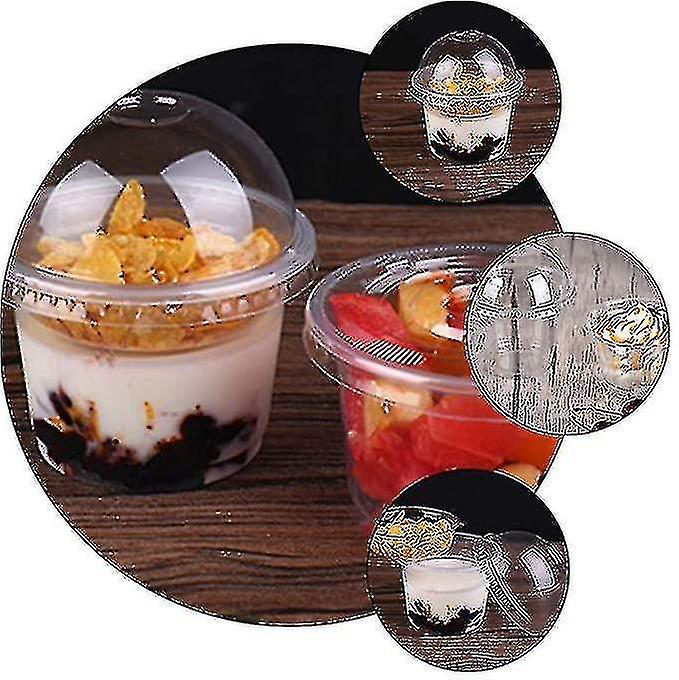 100pcs 250ml Fruit Cups With Lid Small Lids Dome Ice Cream Yogurt Containers Baking Supplies For Kid