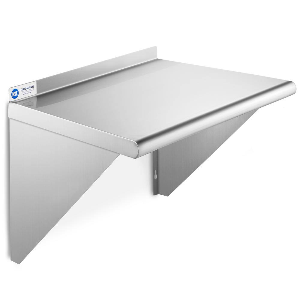 GRIDMANN 18 in. x 24 in. x 18.5 in. Stainless Steel Wall-Mount Garage Wall Shelf with Brackets GR47-SH1824.