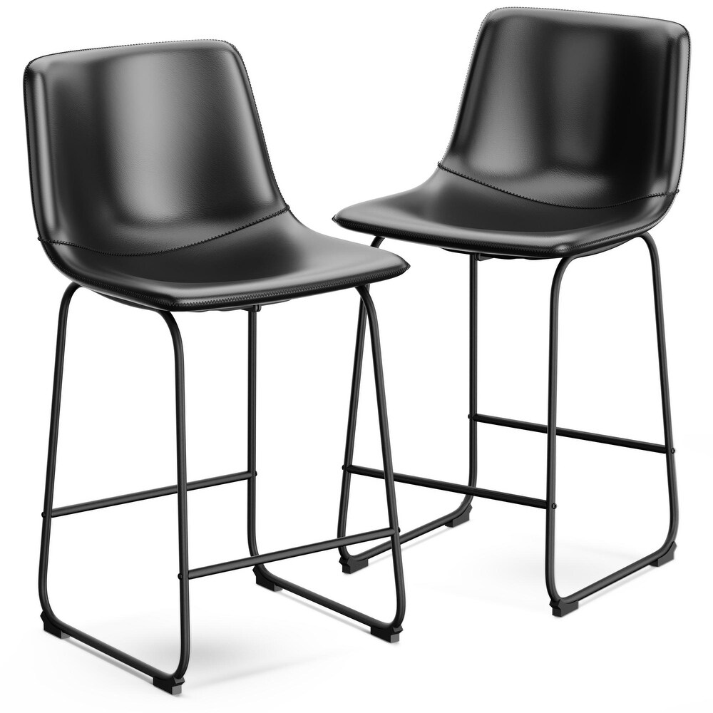 Bar Stools Set of 2 Counter Height PU Leather with Back Dining Chairs