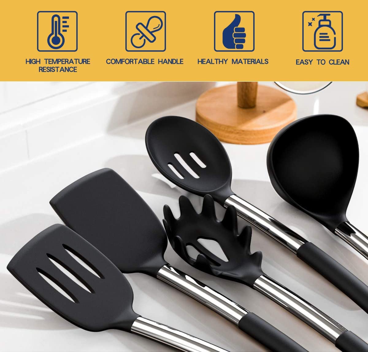 Silicone cooking utensils set