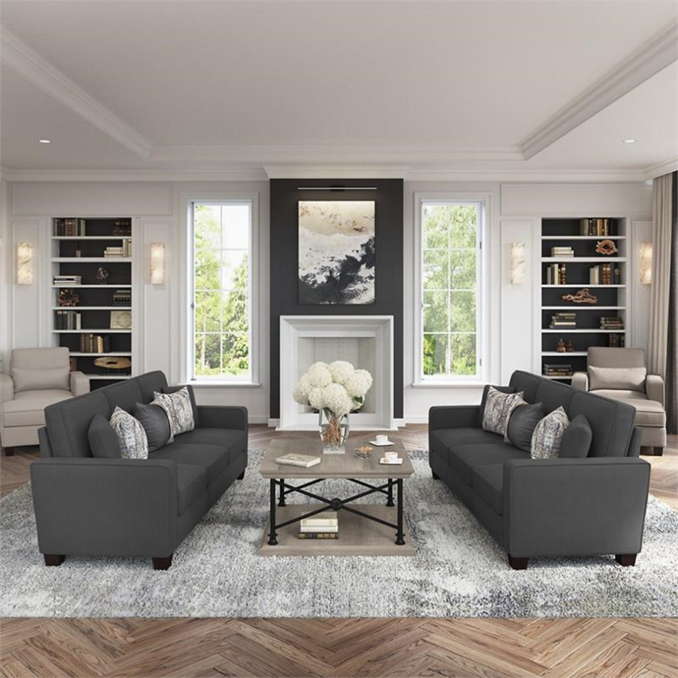 Pemberly Row 86W L Shaped Sectional Couch in Charcoal Gray Herringbone Fabric   Transitional   Sectional Sofas   by Homesquare  Houzz