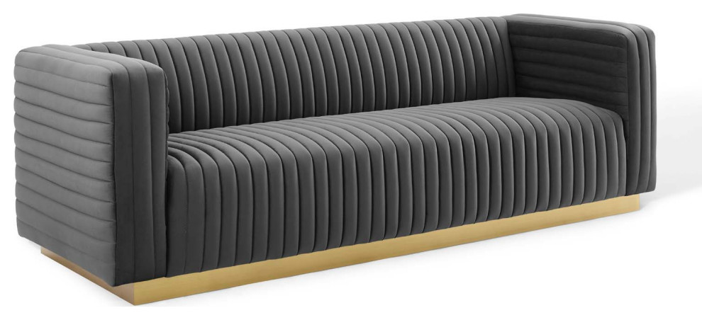 Charisma Channel Tufted Performance Velvet Living Room Sofa   Contemporary   Sofas   by Uber Bazaar  Houzz