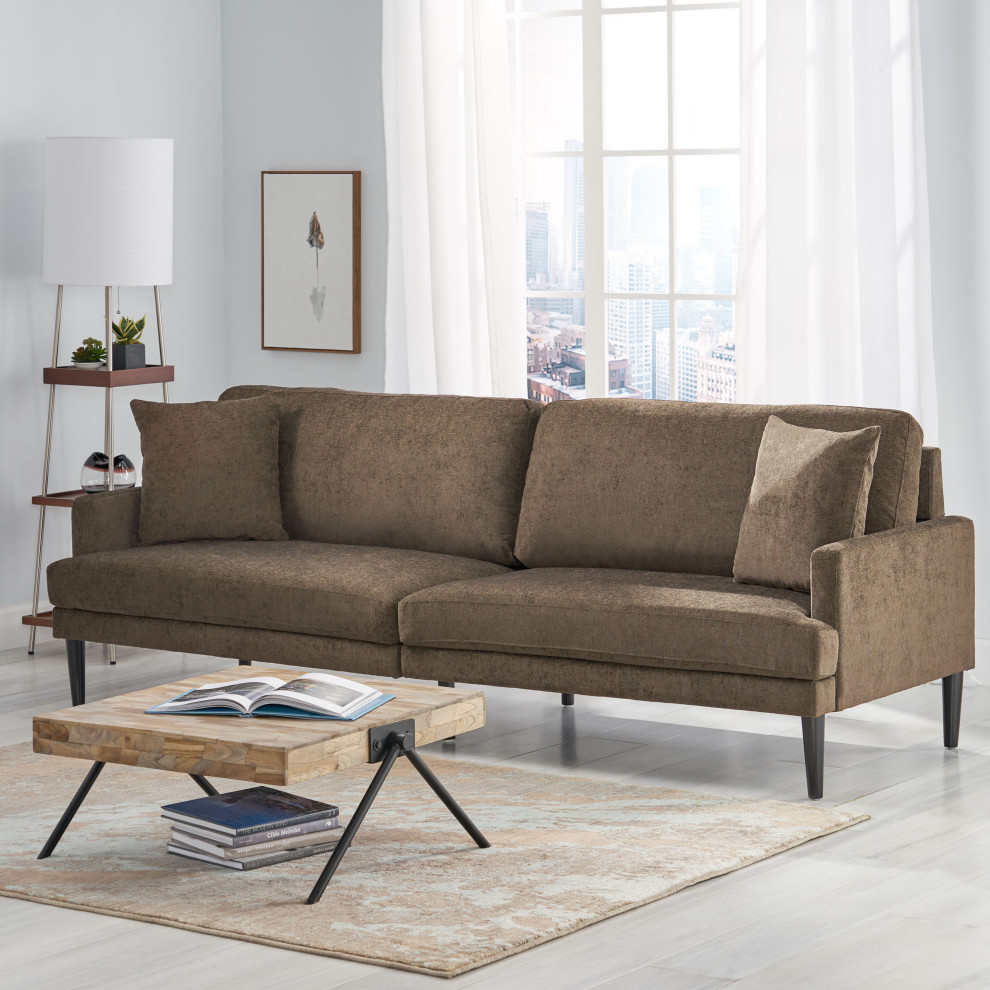 Daniel Contemporary 3 Seater Fabric Sofa With Accent Pillows   Midcentury   Sofas   by GDFStudio  Houzz