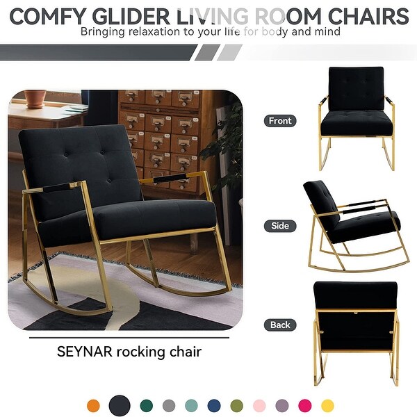 Modern Velvet Rocking Chair with Golden Frame