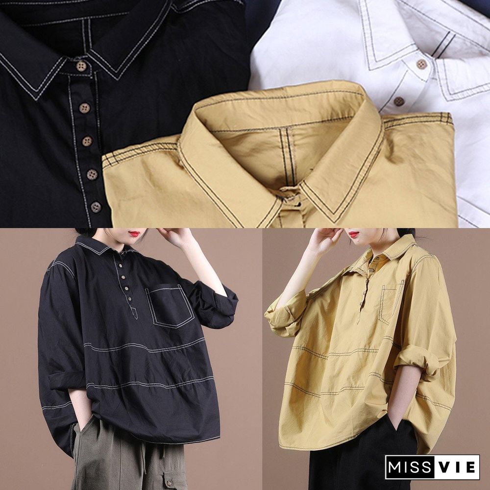 Women lapel baggy blouses for pattern black top