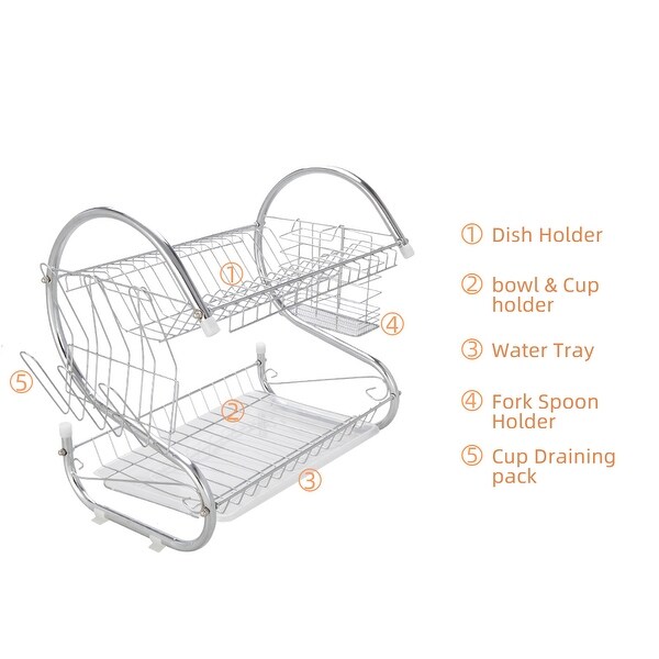 2 Tier Dish Drainer Multifunctional S-shaped Dual Layers Silver