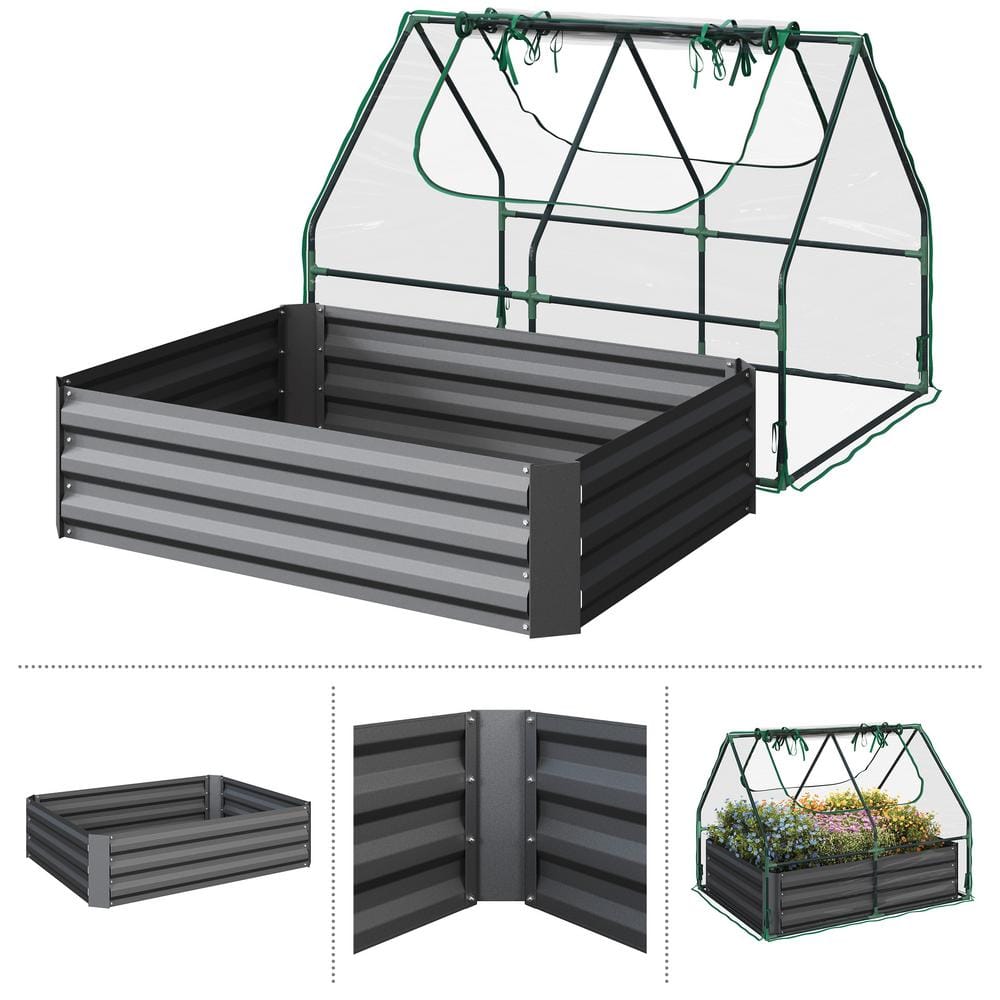 HOME-COMPLETE 4 ft. x 3 ft. Galvanized Steel Raised Garden Bed with Removable Greenhouse 50-LG1334