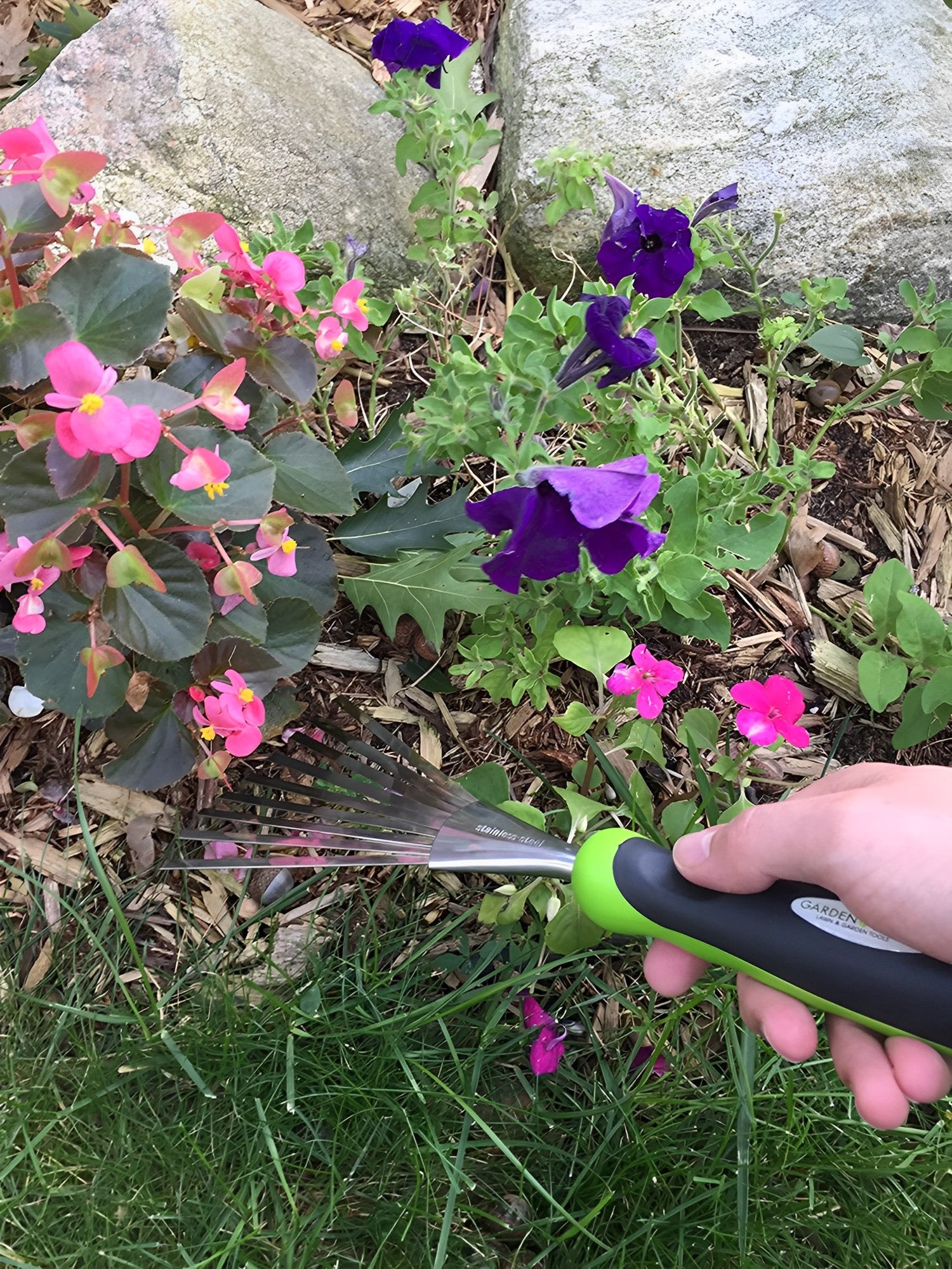 Garden Guru Stainless Steel Hand Rake Soil Tiller With Ergonomic Handle, Great for Gardening, Cultivating, Loosening Soil & Spreading Mulch