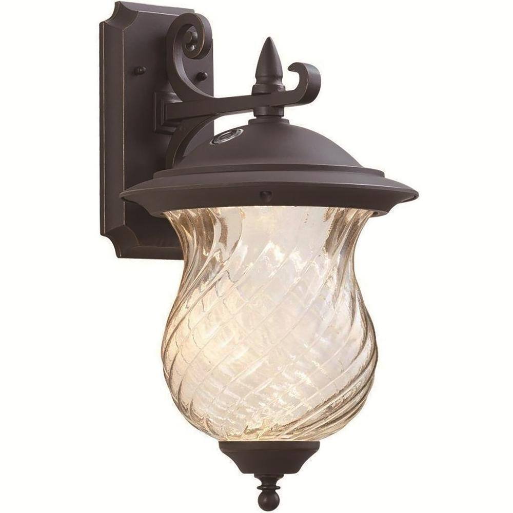 SUPERHUNTER 60-Watt Equivalent 12 in. D x 18 in. H x 11 in. W Integrated LED Oil-Rubbed Bronze Area Light Dusk to Dawn Clear Glass JLB-EDL-EL004