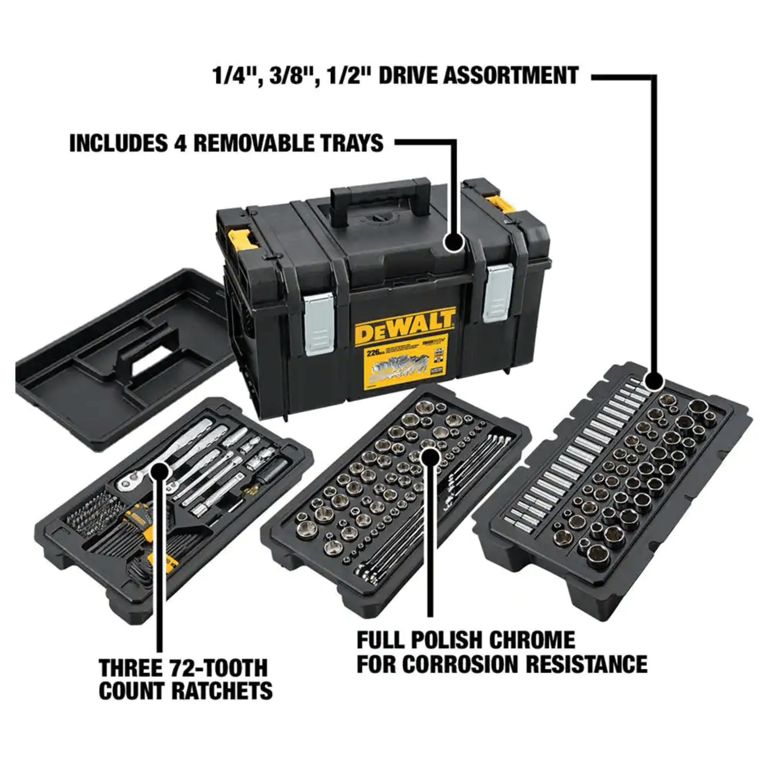 Dewalt Mechanics Tool Set (226-Piece) with TOUGHSYSTEM 22 in. Medium Tool Box， DWMT45226H