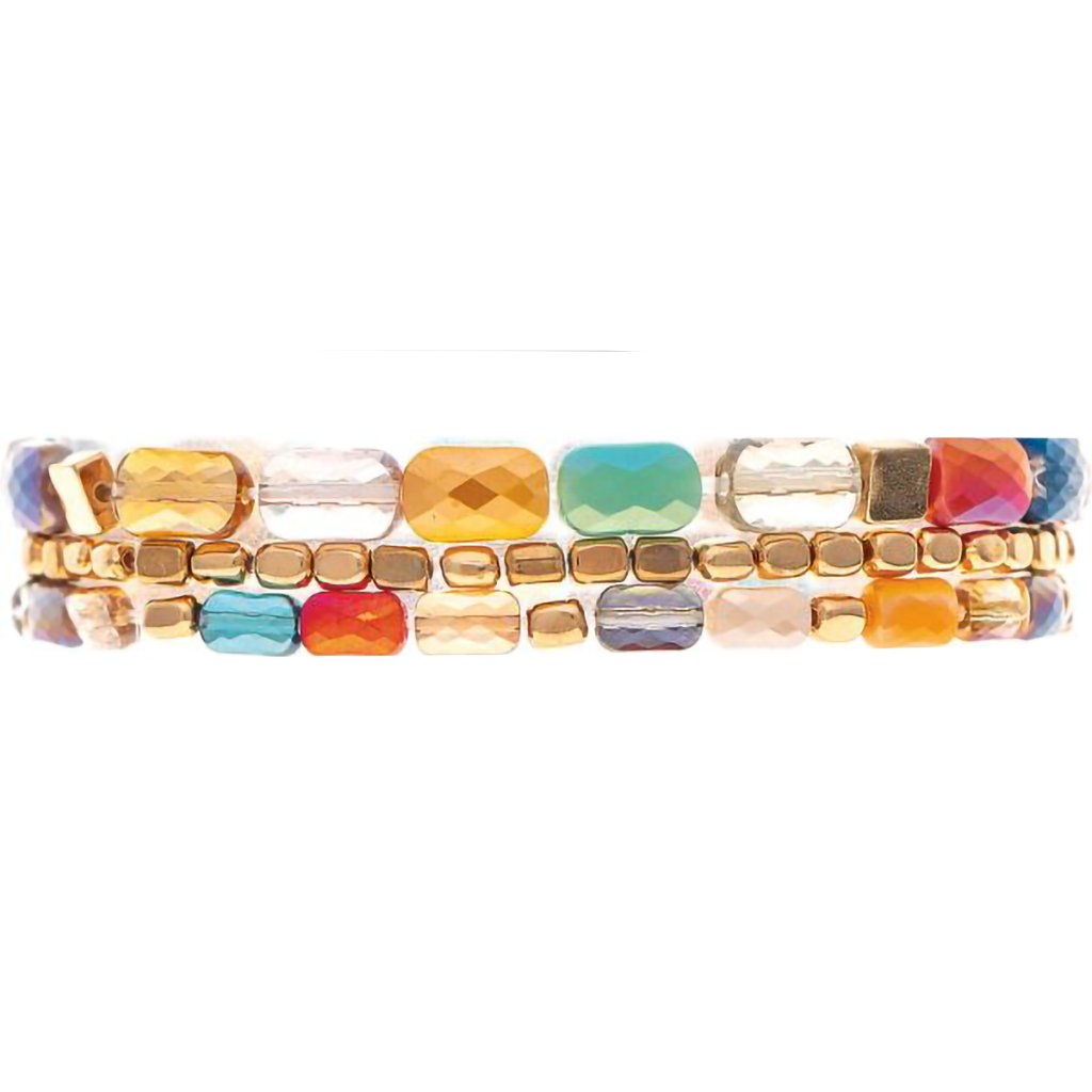 Rain Gold Multicolor Fire Polish Facet Beads Bracelet