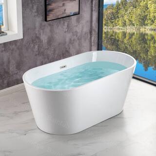 WOODBRIDGE 54 in. Acrylic FlatBottom Double Ended Bathtub with Polished Chrome Overflow and Drain Included in White HBT6104