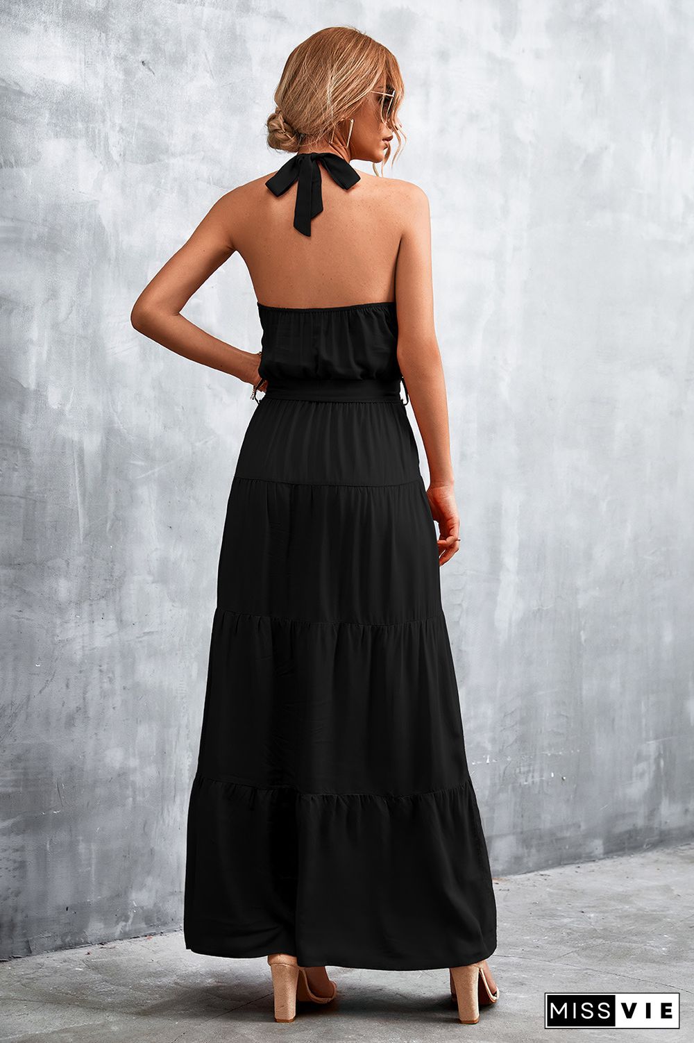 Tie Front Backless Halter Dress Wholesale