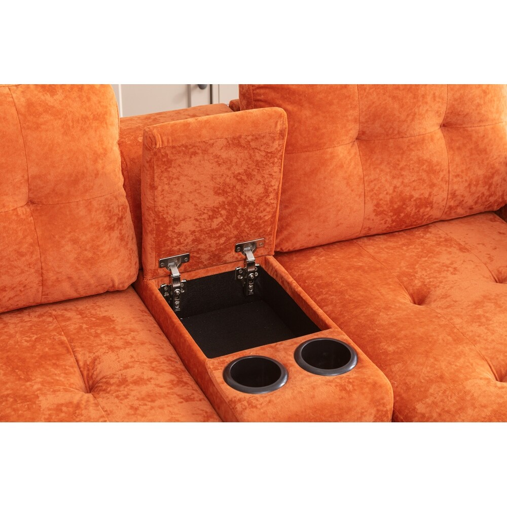 Retro 3 seat Recliner Storage Sofa Set L Shape Sectional Couch Set with Cup Holder and Side Pockets Accent Sofa for Living Room