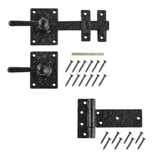 Everbilt 12 in. Matte Black Cast Iron Drop Bar Gate Set with 6 in. Tee Hinge 60205