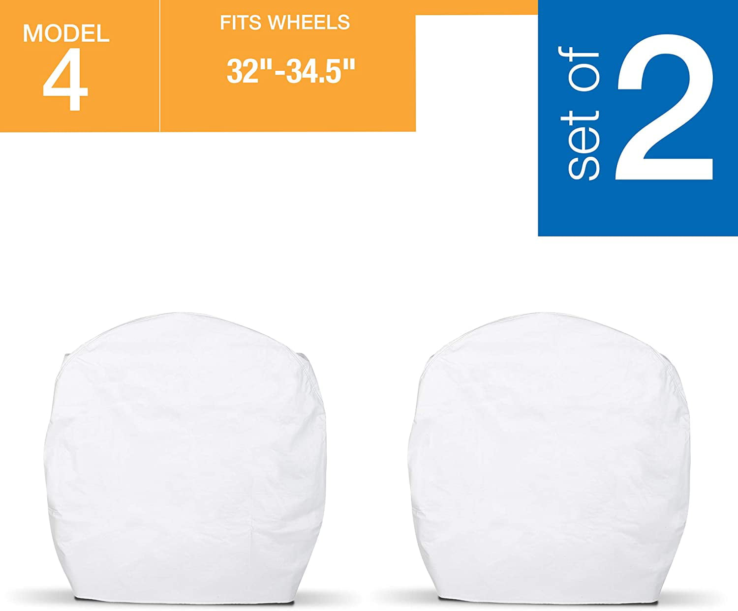 Smart Design RV Wheel Covers Set of 2 - Model 4 - Protects Against Rust and Outside Storage Damage - Trailer， Semi Trucks Travel and Large Vehicle Tires - Fits 32-34.5 inch Diameter Wheels - White w/ Felt