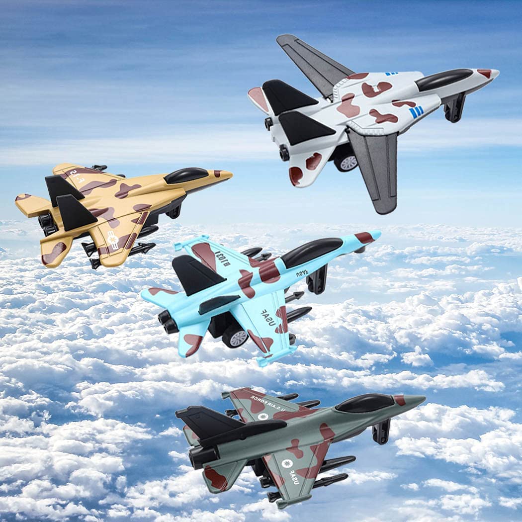 4PCS Diecast Fighter Jets Pullback Airplane Toys Military Plane Fighter Toys Alloy Mini Air Force Kids Playset Birthday Xmas Gifts for Boys and Girls