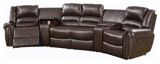 Benzara 5 Piece Modern Bonded Leather Motional Home Theater Sectional in Brown   Theater Seating   by Homesquare  Houzz