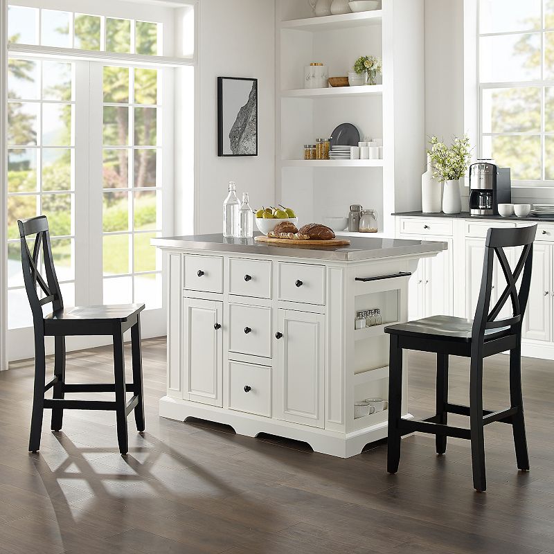 Crosley Julia Stainless Steel Top Island with X-Back Stools