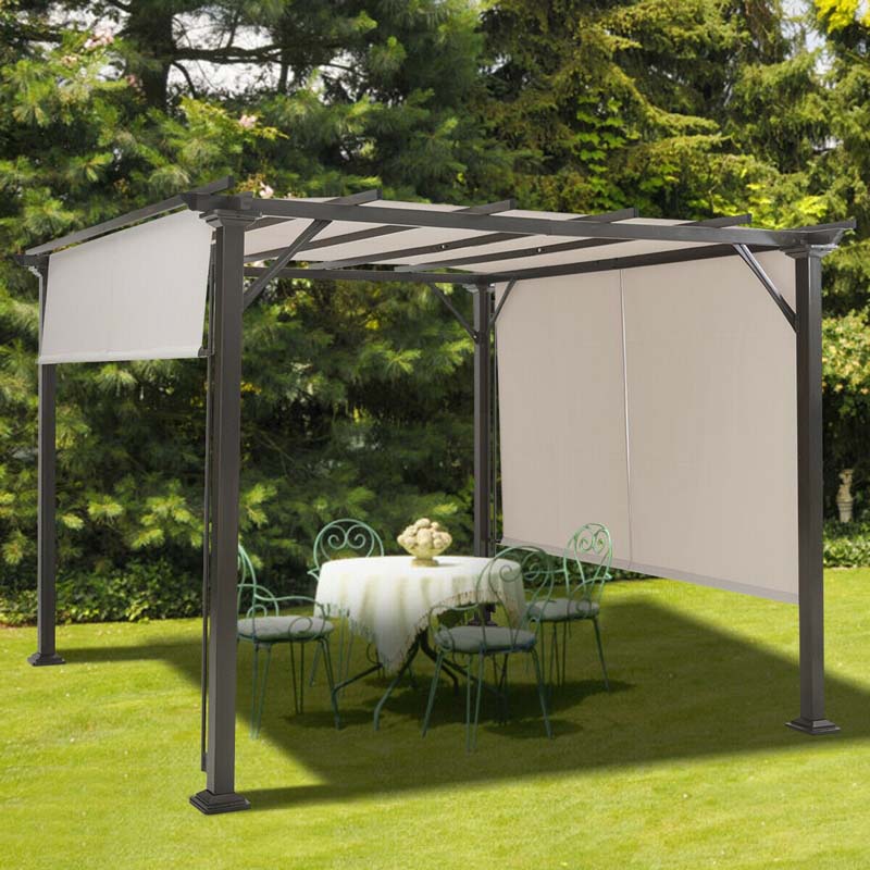 10 x 10 FT Metal Pergola with Retractable Canopy Outdoor Patio Pergola Gazebo Sun Shelter