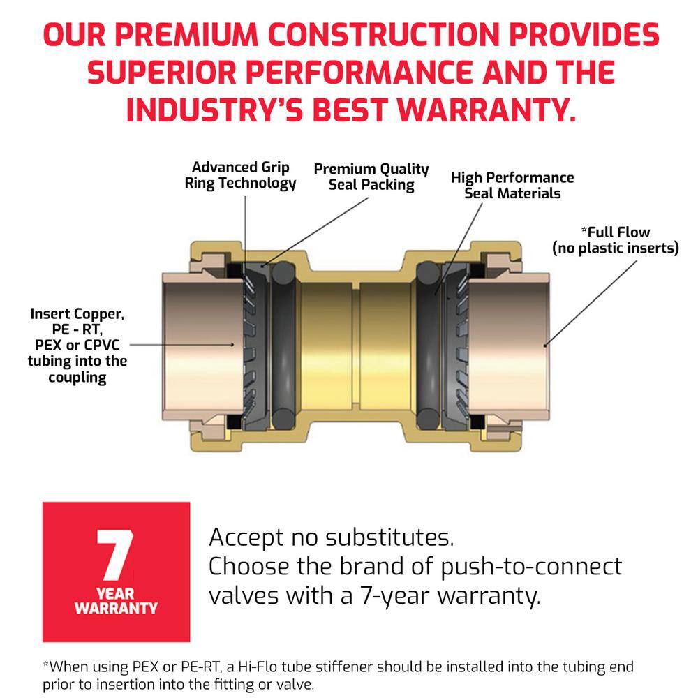 QUICKFITTING 34 in. Brass Push-to-Connect Full Port Ball Valve with SlipClip Release Tool (2-Pack) LF922R-2