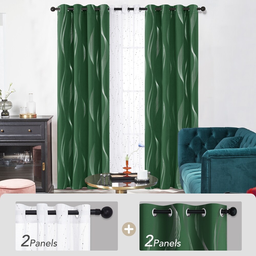 Deconovo Mix and Match Blackout and Sheer 4 Piece Wave Curtain Panel Set