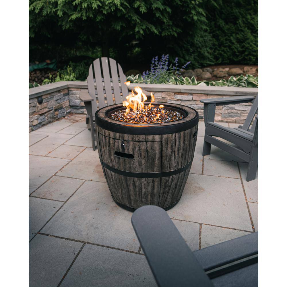 Global Outdoors 27 in. W x 24 in. H Outdoor Wine Barrel Gas Fire Pit with Fire Glass FP0121-P