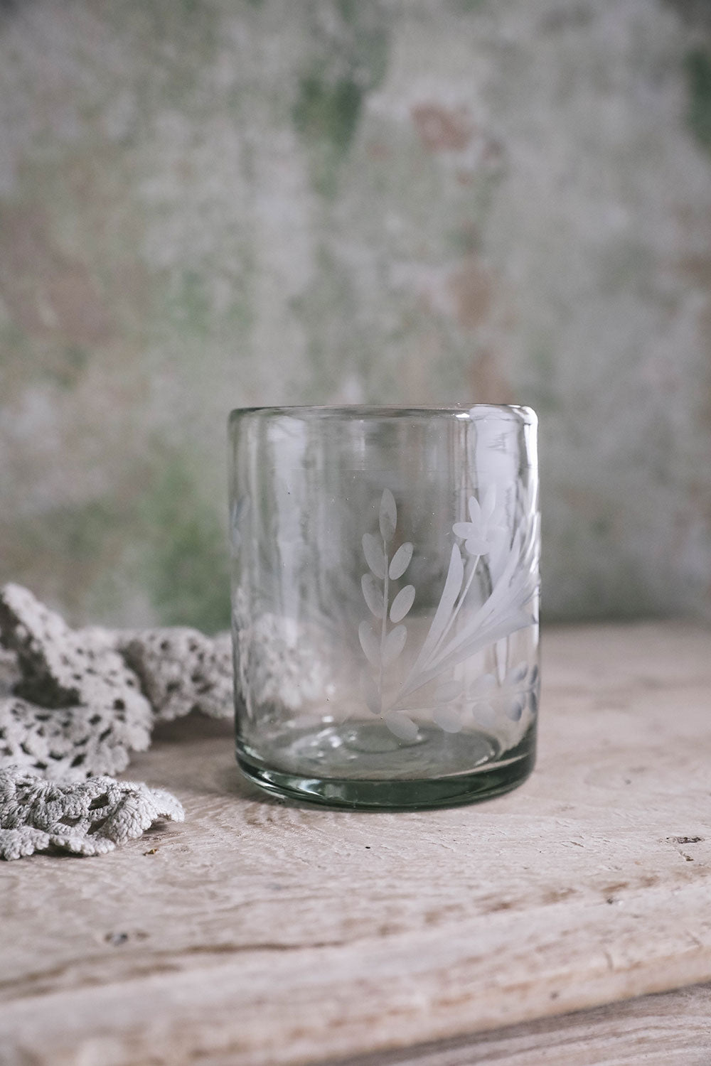 Hand-etched Floral Tumbler