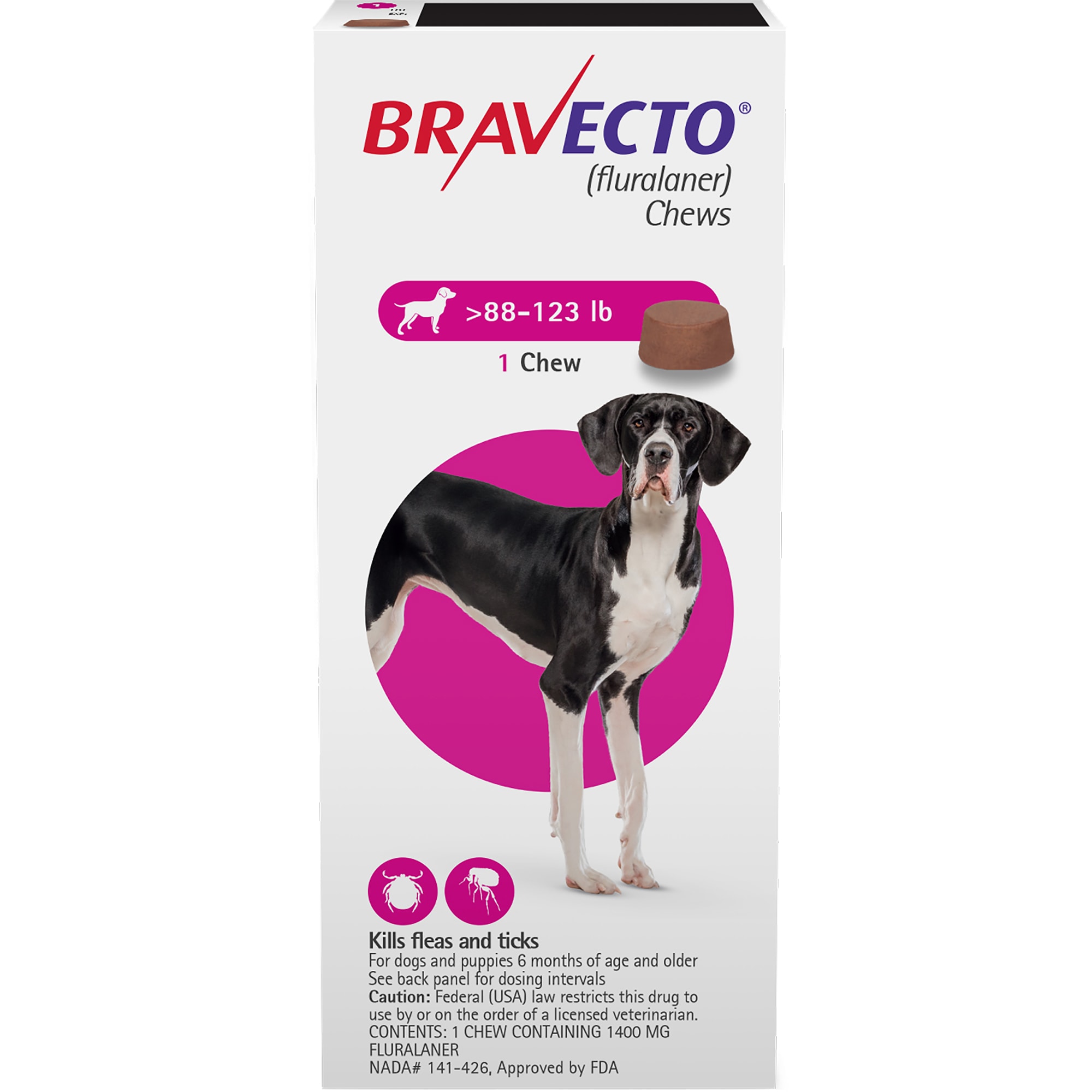 Bravecto Chews for Dogs 88-123 lbs， 3 Month Supply