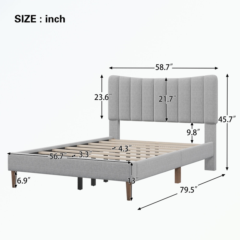 Full Platform Bed Frame with Vertical Channel Tufted Headboard