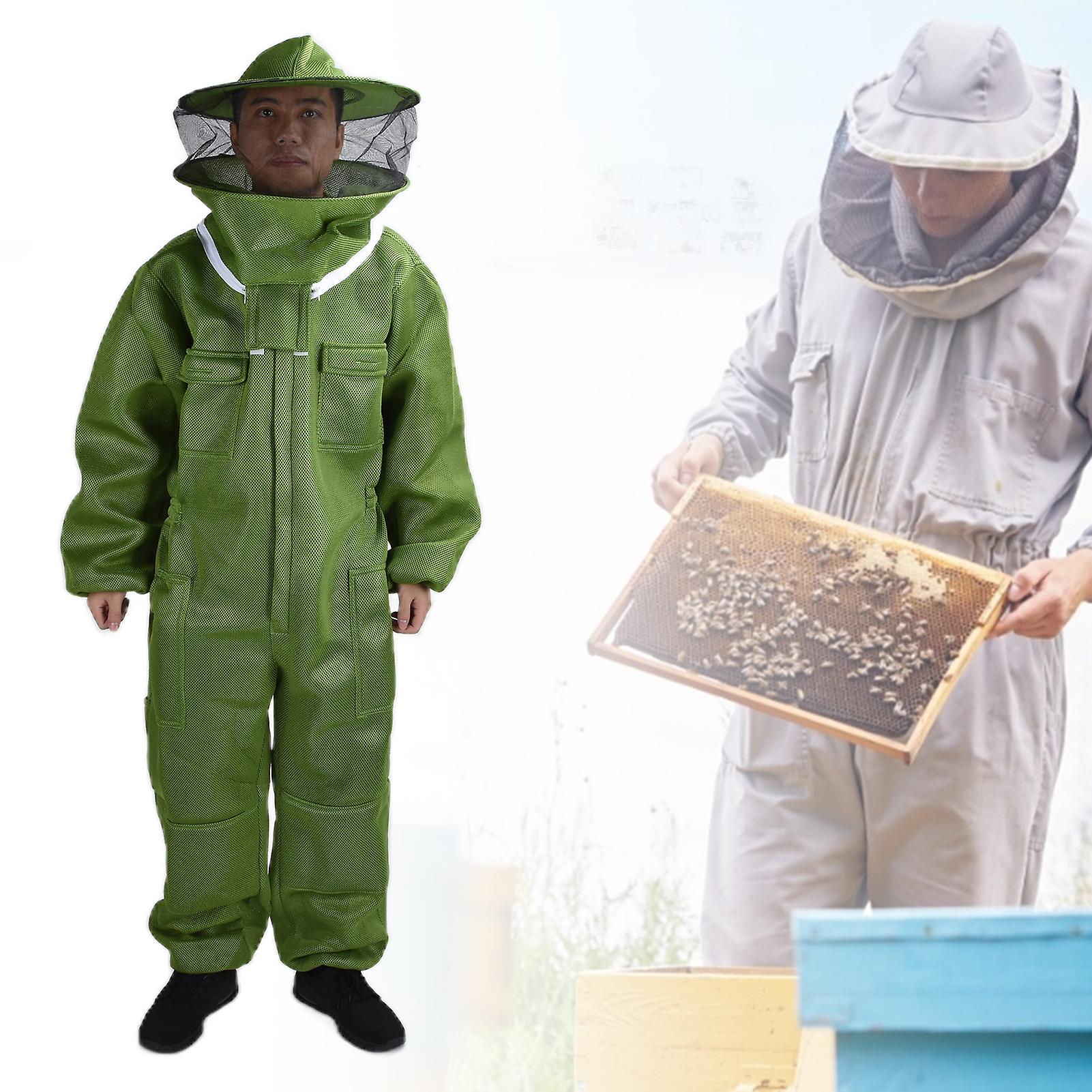 Breathable Beekeeping Suit With Detachable Round Veil Hat For Beekeeper - Green Xxxl Size