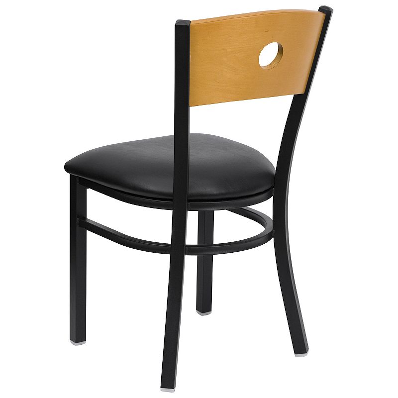 Emma and Oliver Black Circle Back Metal Dining Chair/Natural Wood Back， Black Seat