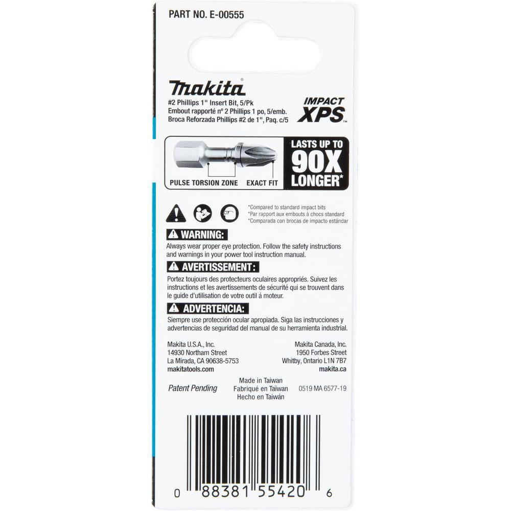 Makita IMPACT XPS #2 Phillips 1 in. Insert Bit (5-Pack) E-00555