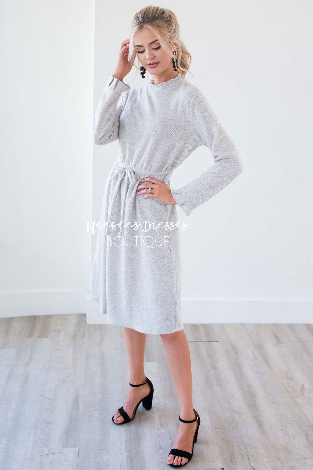 The Keely Ruffle Neckline & Wrists Sweater Dress