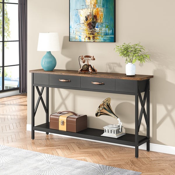 Sofa Table， Narrow Industrial Console Table，Entryway Table with Drawer