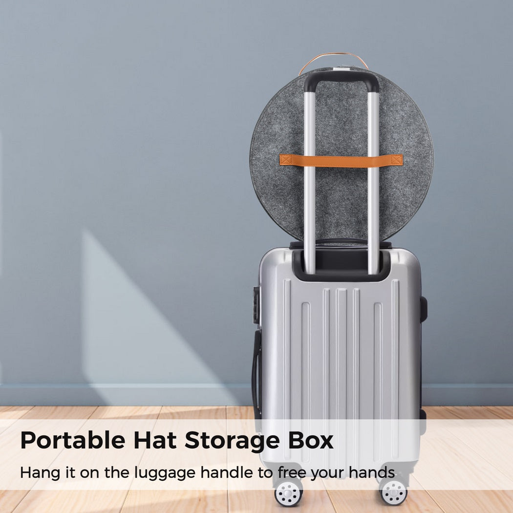 Large Round Hat Storage Box, 17x17x10in Hat Travel Case with Handle Foldable Felt Storage container with Zipper Lid for Women Storage