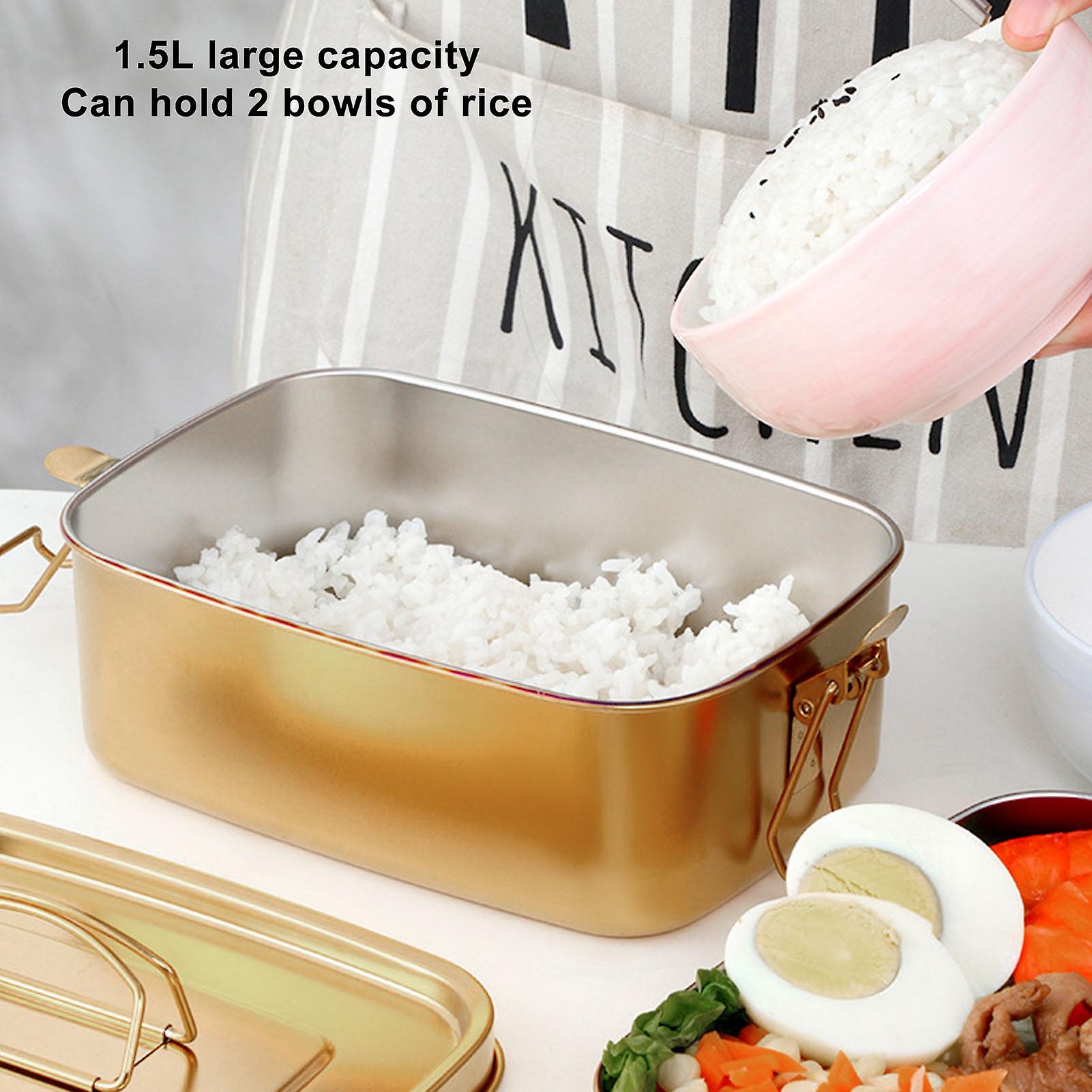 Stainless Steel Lunch Box， Gold Lunch Box Portable Lunch Food Container Metal Dinnerware Fits In Lunch Bag， Backpack1.5l