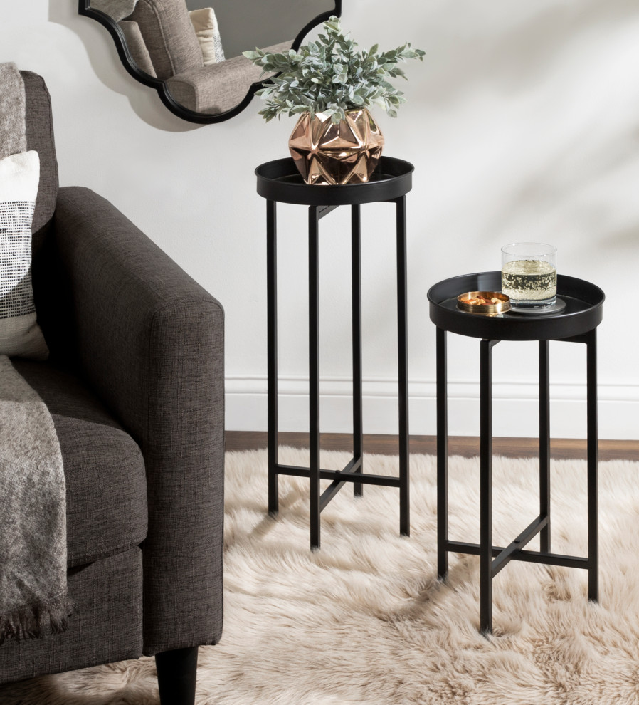 Celia Round Metal Foldable Tray Table Set   Contemporary   Side Tables And End Tables   by Uniek Inc.  Houzz