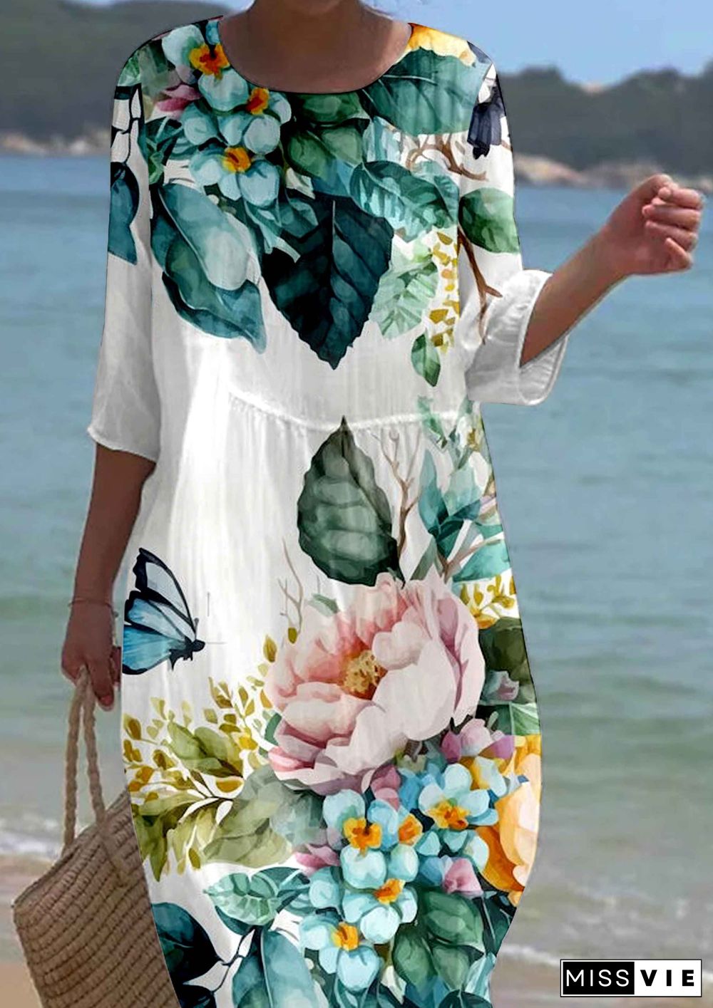 Women's Short Sleeve Floral Pattern Resort Dress