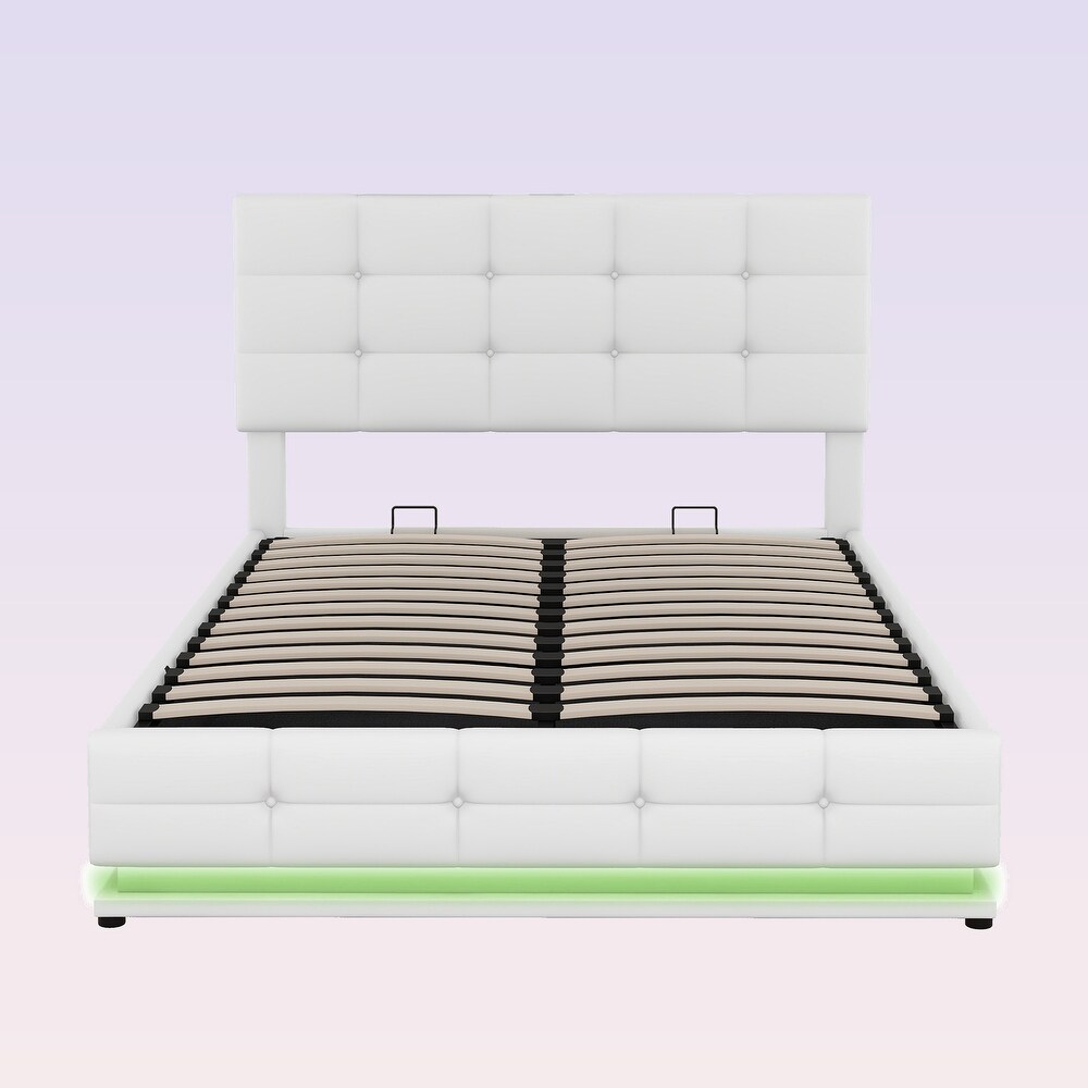 Modern Upholstered Storage Bed with LED Lights and USB charger