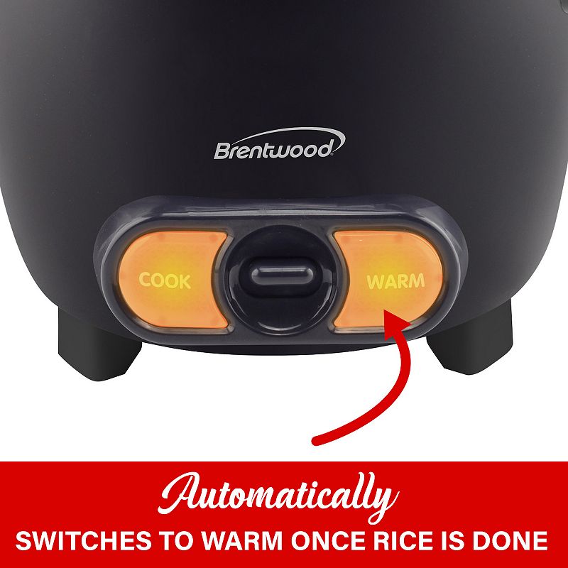 Brentwood 3 Cup Uncooked/6 Cup Cooked Non Stick Rice Cooker in Black