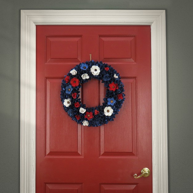 Red White And Blue Floral Wood Curl Wreath National Tree Company