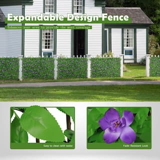 Cisvio Expandable Faux Privacy Fence Artificial Hedges Screen for Balcony Patio Outdoor with Flower (4-Pack) D0102HPK7FW