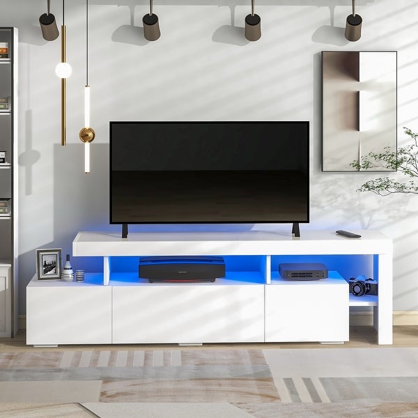 Nestfair Modern Style 16-colored LED Lights TV Cabinet Entertainment Center with DVD Shelf